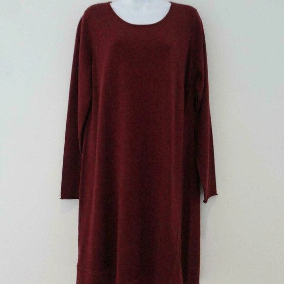 NWT EILEEN FISHER PASFL Burgundy Merino Wool Jersey Jewel Neck LS Dress XL - Picture 1 of 7